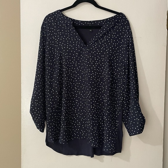 Stitch Fix Fortune & Ivy Top  3/4 Sleeve Navy Blue Polka Dot Blouse SIze XXL - Picture 1 of 8